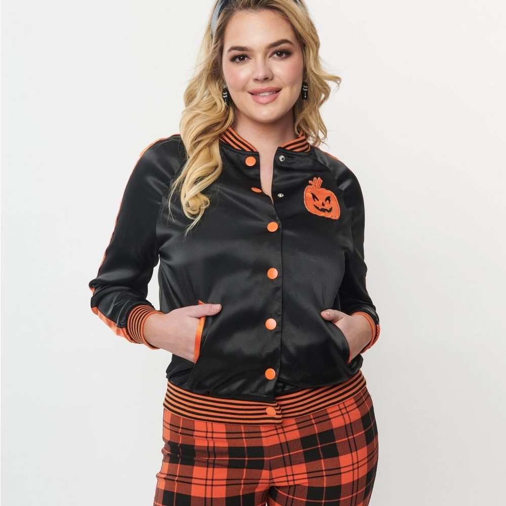 Unique Vintage Black and Orange Varsity Jacket